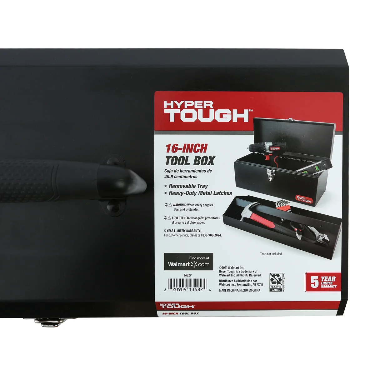 Hyper Tough 16-inch Black Metal Tool Box with Removable Tool Tray 6958