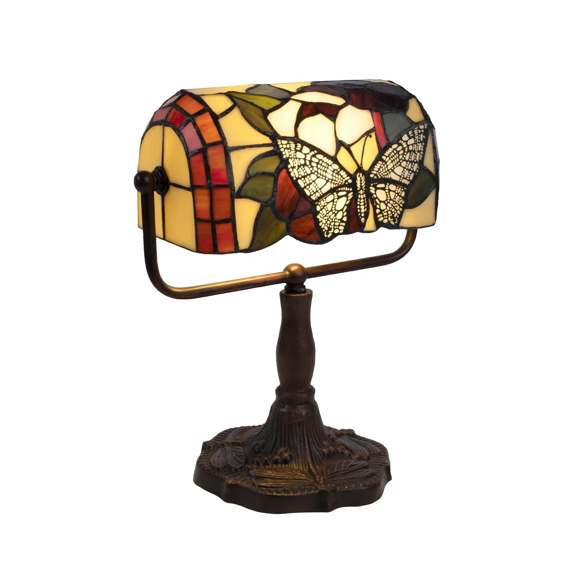 Lavish Home Tiffany Style Bankers Lamp-Stained Glass Butterfly Design Desk Light -Vintage Look Colorful Accent 3754