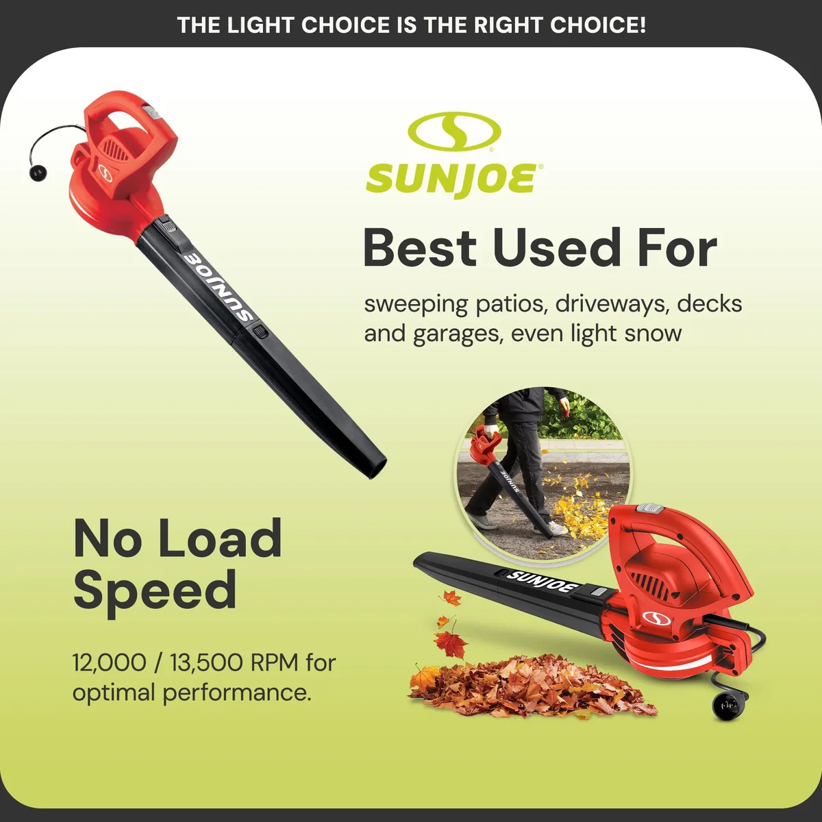 Sun Joe 6-Amp 155 mph Corded Handheld Leaf Blower, Light-Duty Lawn Tool, Red 7293