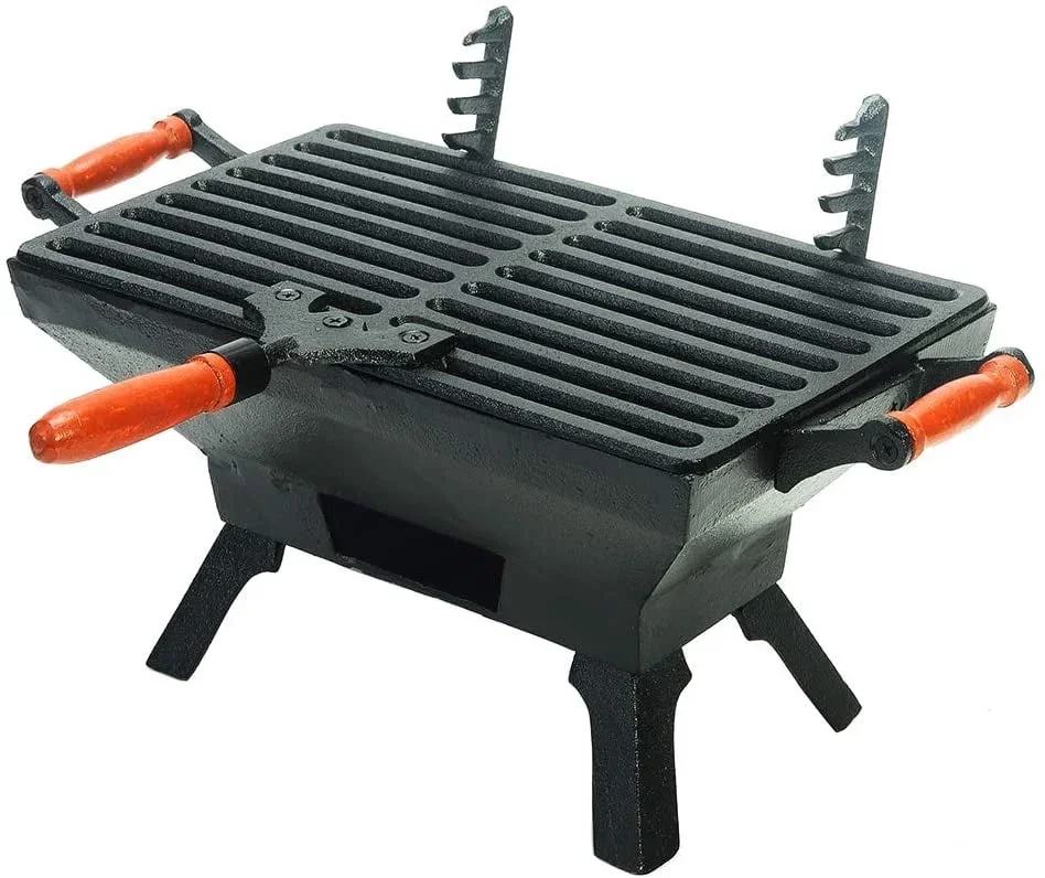 Sungmor Cast Iron Bbq Grill Tabletop Small Charcoal Stove for Heating Food, 1 Count, 31.5 x 19CM 5018