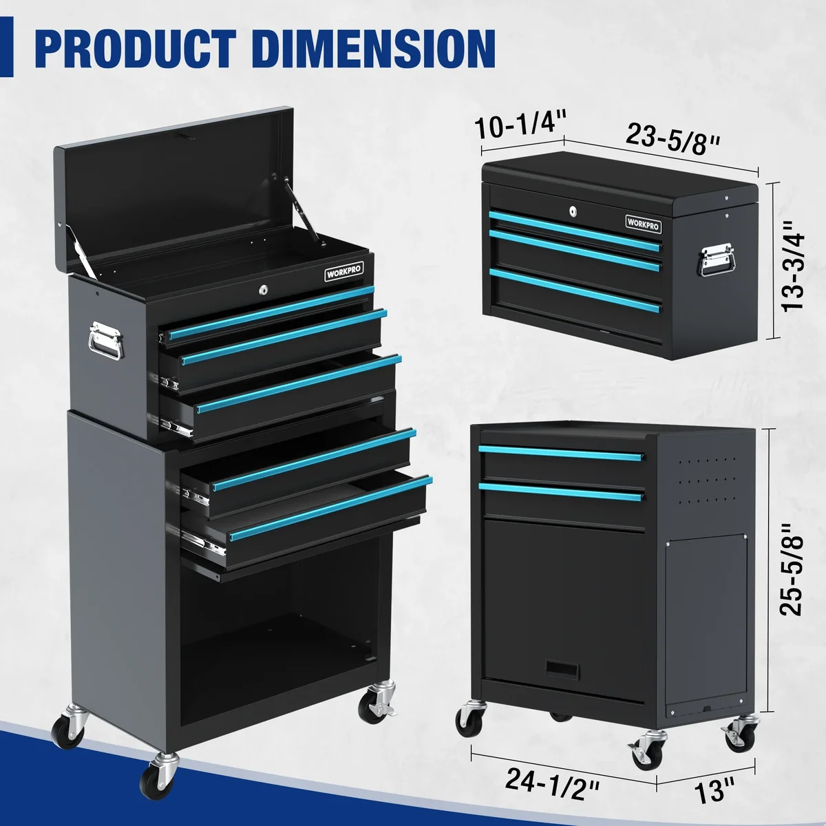 WORKPRO 24.5 inch 5-Drawer Rolling Tool Chest, Sliding Metal Drawer Rolling Tool Storage Cabinet, Removable Toolbox Organizer for Workshop, Garag 0712