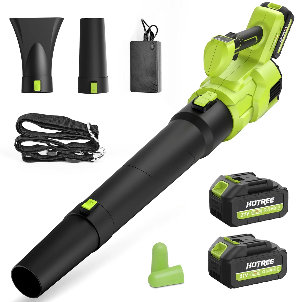 HOTREE Cordless Leaf Blower, 600 CFM, 170 MPH, 3-Speed, with 2 x 2.6Ah Batteries, for Lawn, Patio and Dust Cleaning 8377
