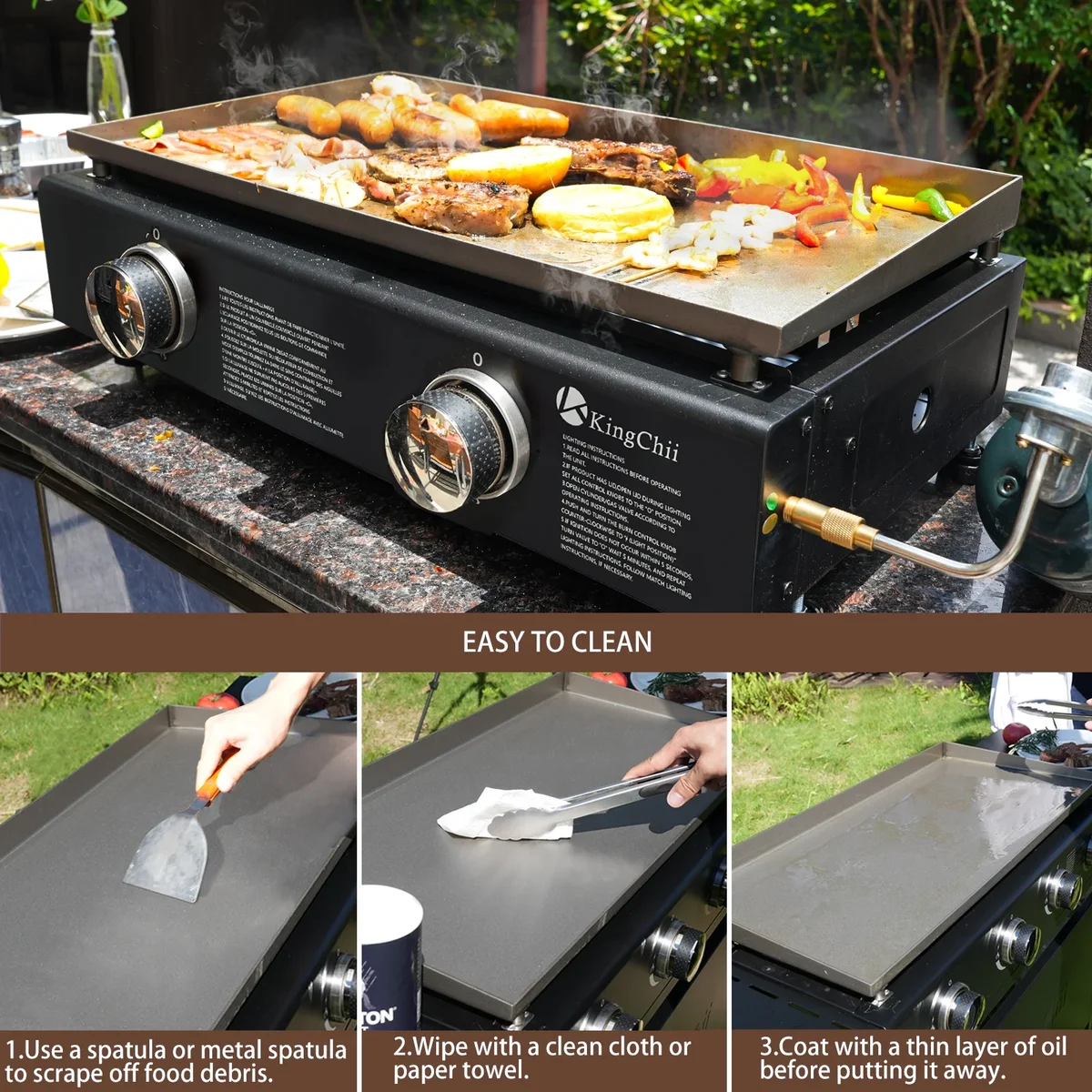 Everdaily Essentials Portable 2-Burner 18.5" Propane Griddle Table Top Gas Grill Griddle in Black for Camping, Tailgating, BBQ, Backyard & Patio Ref. 4905