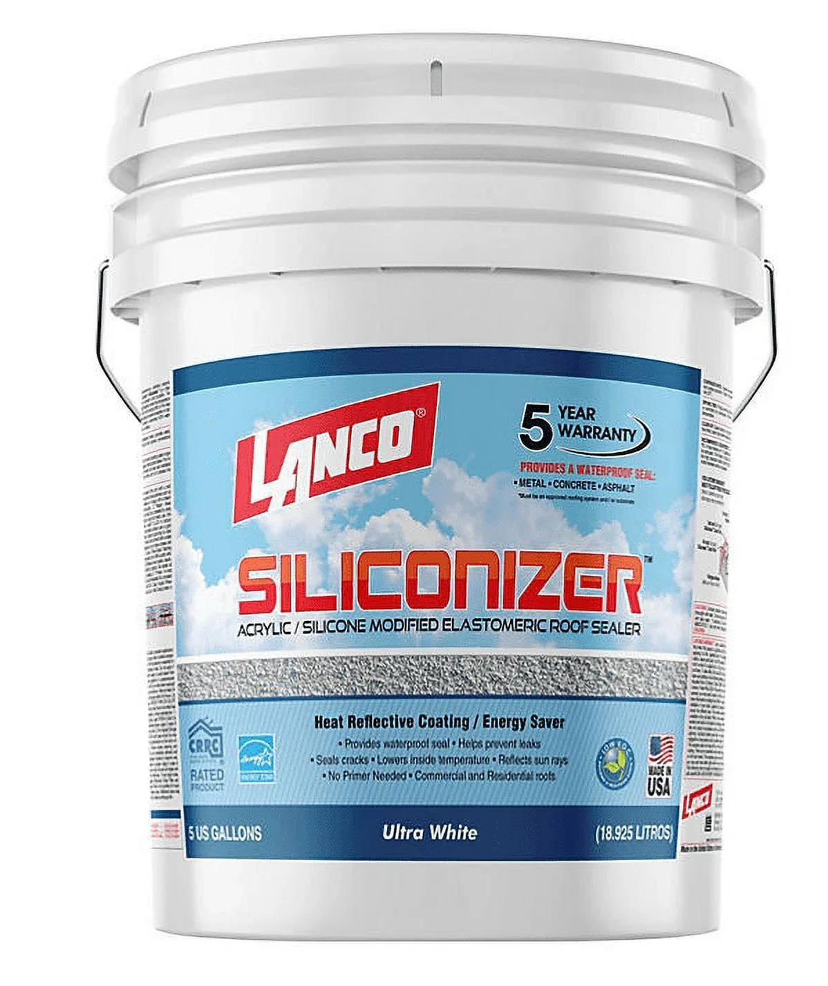 Everdaily Essentials Siliconizer Acrylic Elastomeric White Reflective Roof Sealer, 5 gallon 2555