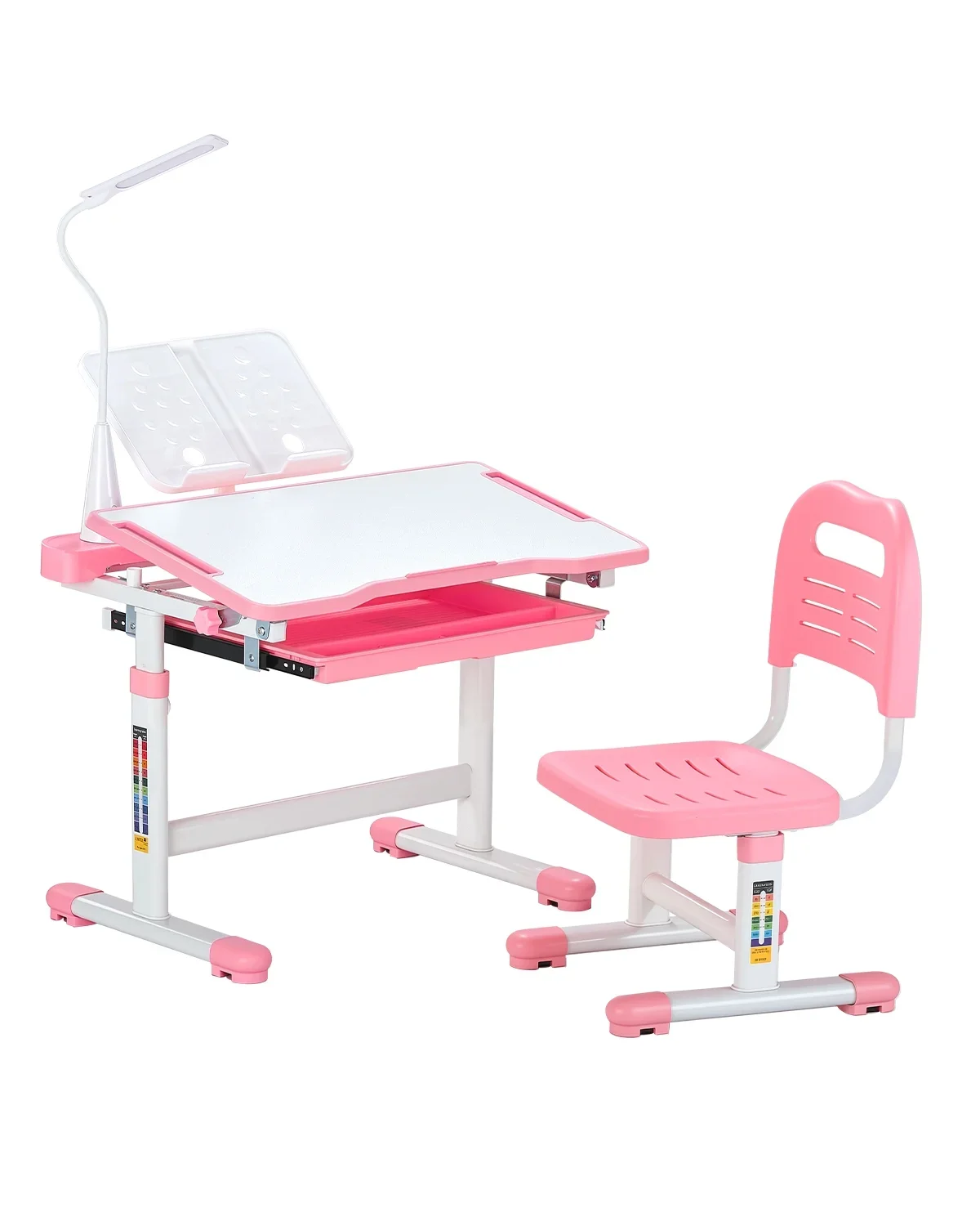 VEVOR Kids Study Chair and Desk Set, Study Desk and Chair for Kids with Table Lamp, Adjustable Height & 0-40° Tilted Desktop Kids Desk and Chair 2397