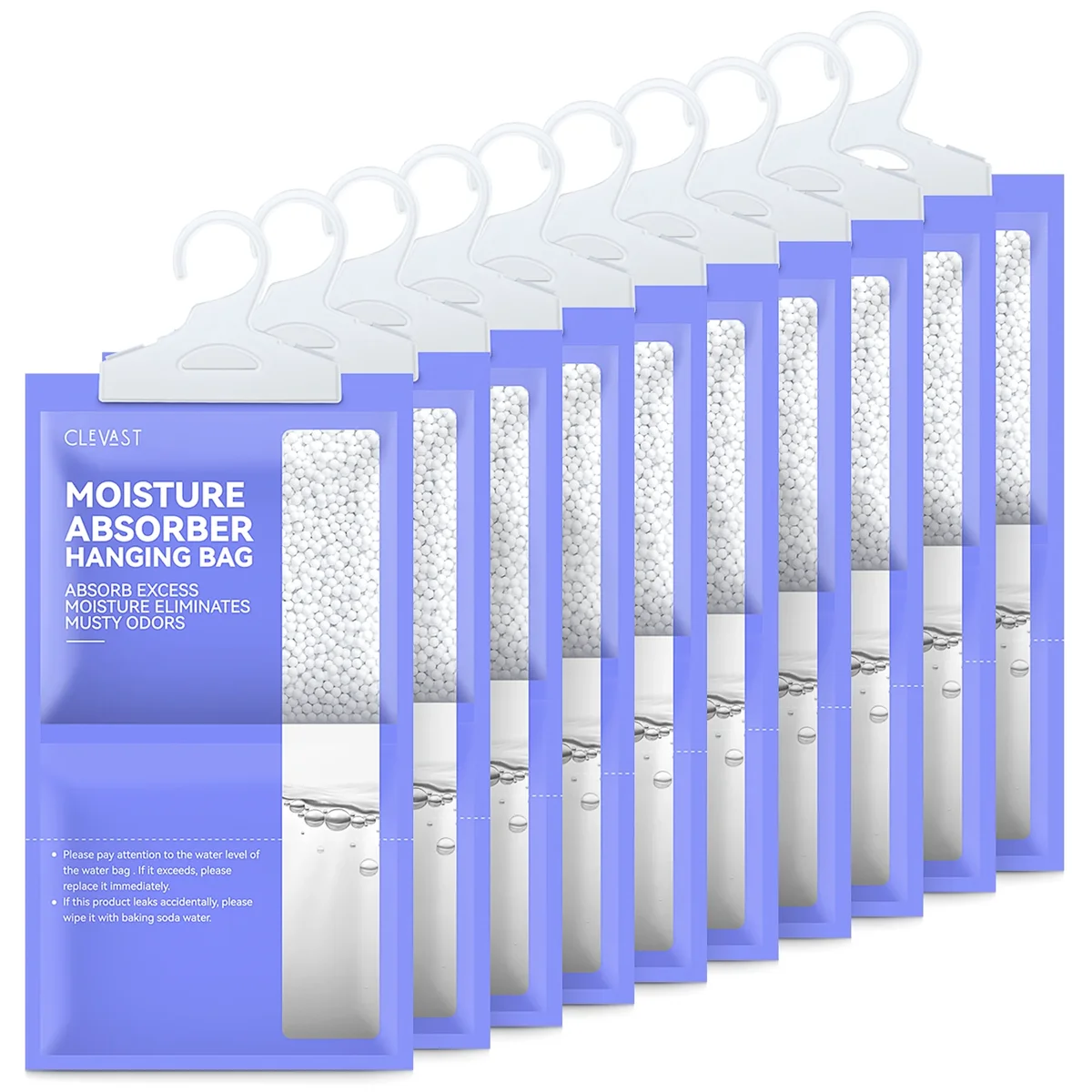 CLEVAST Moisture Absorbers Packets 10 Pack, Dehumidifier Bags for Closet, Unscented Hanging Humidity Absorber in Wardrobes, Bedrooms, Bathrooms(2 8308