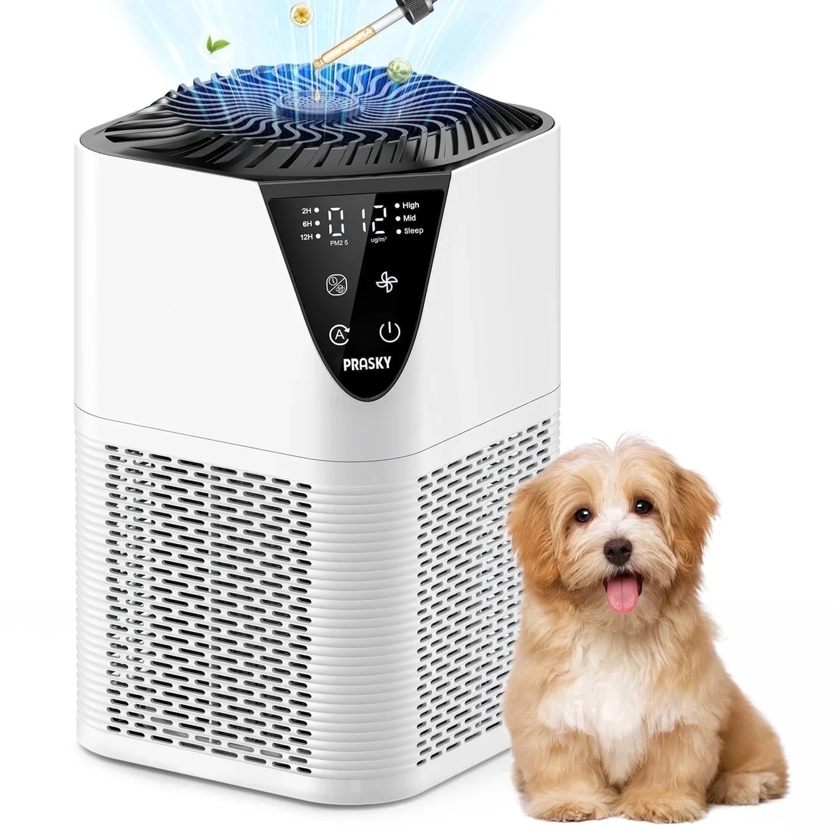 PRASKY Air Purifier for Home 1076 Sq Ft Coverage, True HEPA Filter for Pets, Smoke & Allergies | Quiet for Bedroom/Living Room (White) 9784