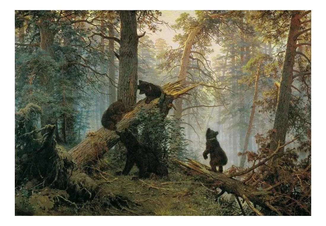 wall26 Morning in a Pine Forest (Bears Playing on a Fallen Tree) by Ivan Shishkin Russian - Wall Mural - 100x144 inches 5772
