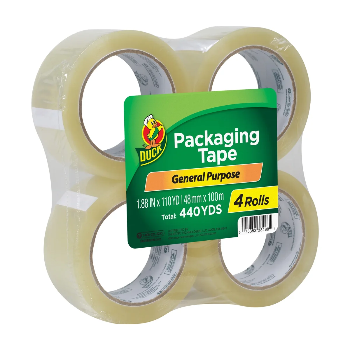 Duck Brand Clear Acrylic General Purpose Tape, 1.88 in x 110 yd, Clear, 4 Rolls 0871