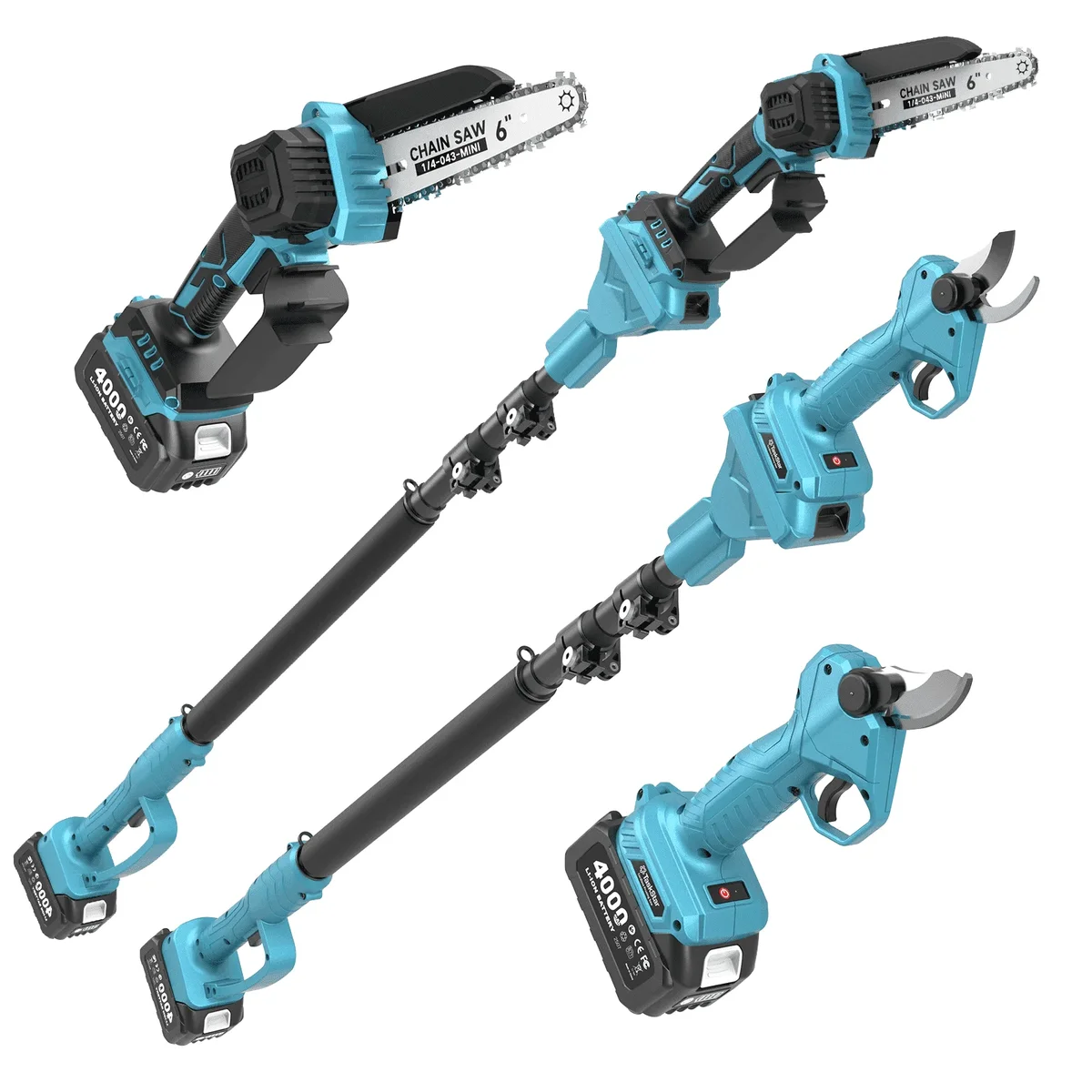 Taskstar 4-in-1 Pole Saw & Pruning Shears Combo Kit, Electric 6 Inch Mini Chainsaw ,15 Feet Max Reach , Limb Branch Cutter Pruner 8805