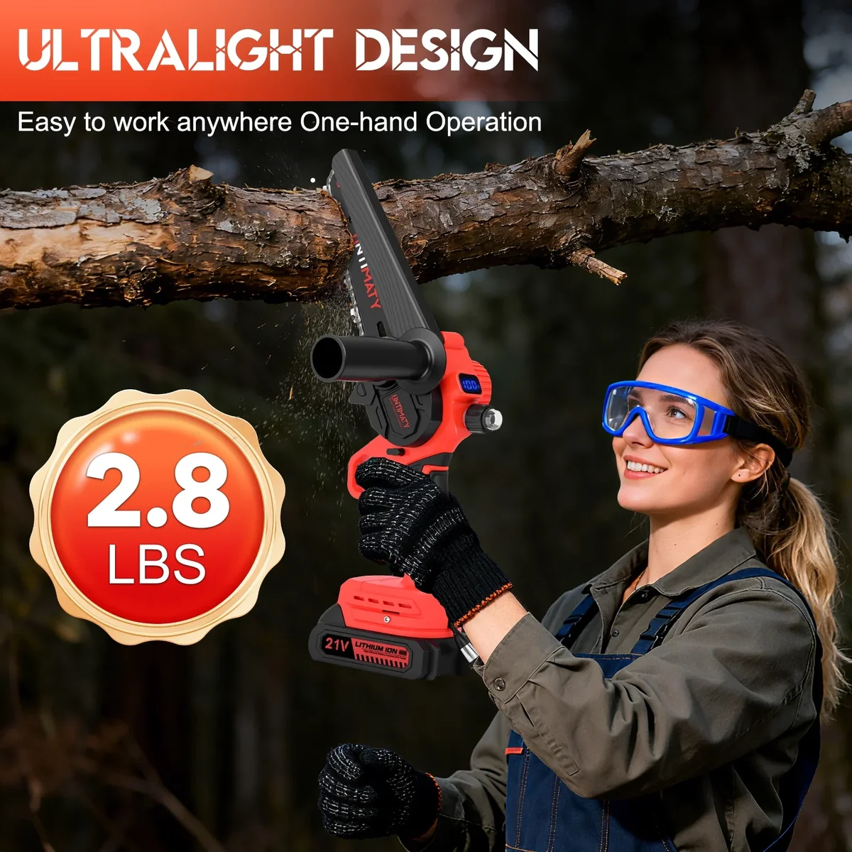 UNTIMATY Mini Chainsaw 6 Inch, 21V Cordless Electric Chainsaw with 2 Batteries & 2 Chains, Safety Lock, Handheld Chain Saw for Tree Trimming Wood 3542