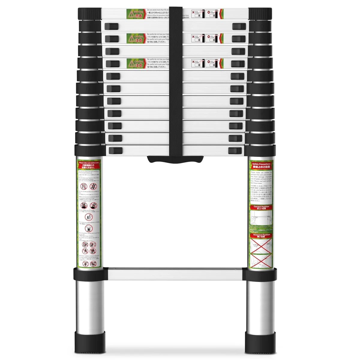 Everdaily Essentials 12.5 FT Telescoping Ladder, Aluminum One-button Retraction Collapsible Extension Ladder, 330 LBS Capacity with Non-slip Feet, Portable Mult 1573