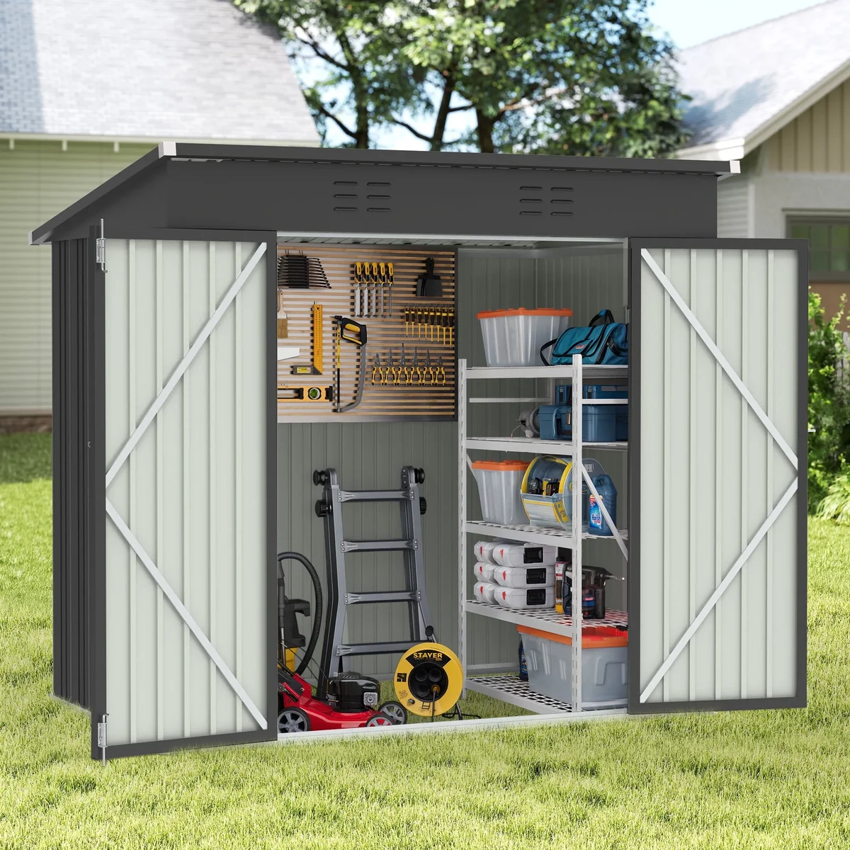Enyopro Clearance Storage Shed, Enyopro 6'x4' Outdoor Storage Sheds, Metal Storage House with Lockable Door, Storage Garden Tool shed for Lawnmower, Bike 8311