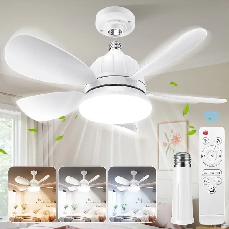 IJIL Ceiling Fans with Lights, 18" LED Socket Fan Lights with Remote 2000LM for Indoor Bedroom Living Room Kitchen 7244