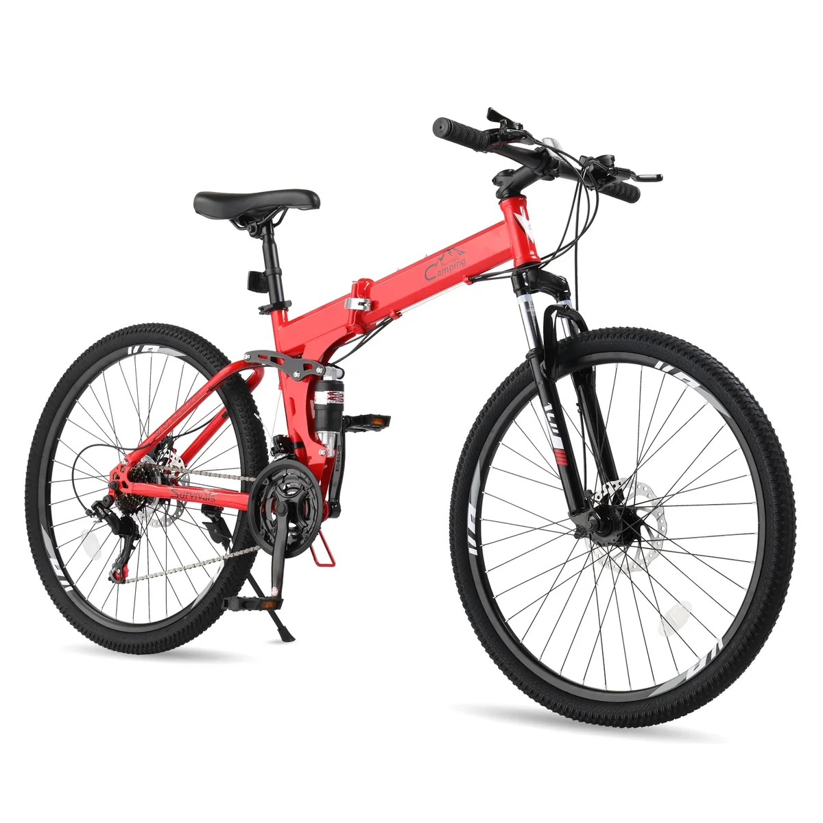 UBesGoo 27.5in Folding Mountain Bike Shimano 21-Speed with Disc Brakes,  Red 8131
