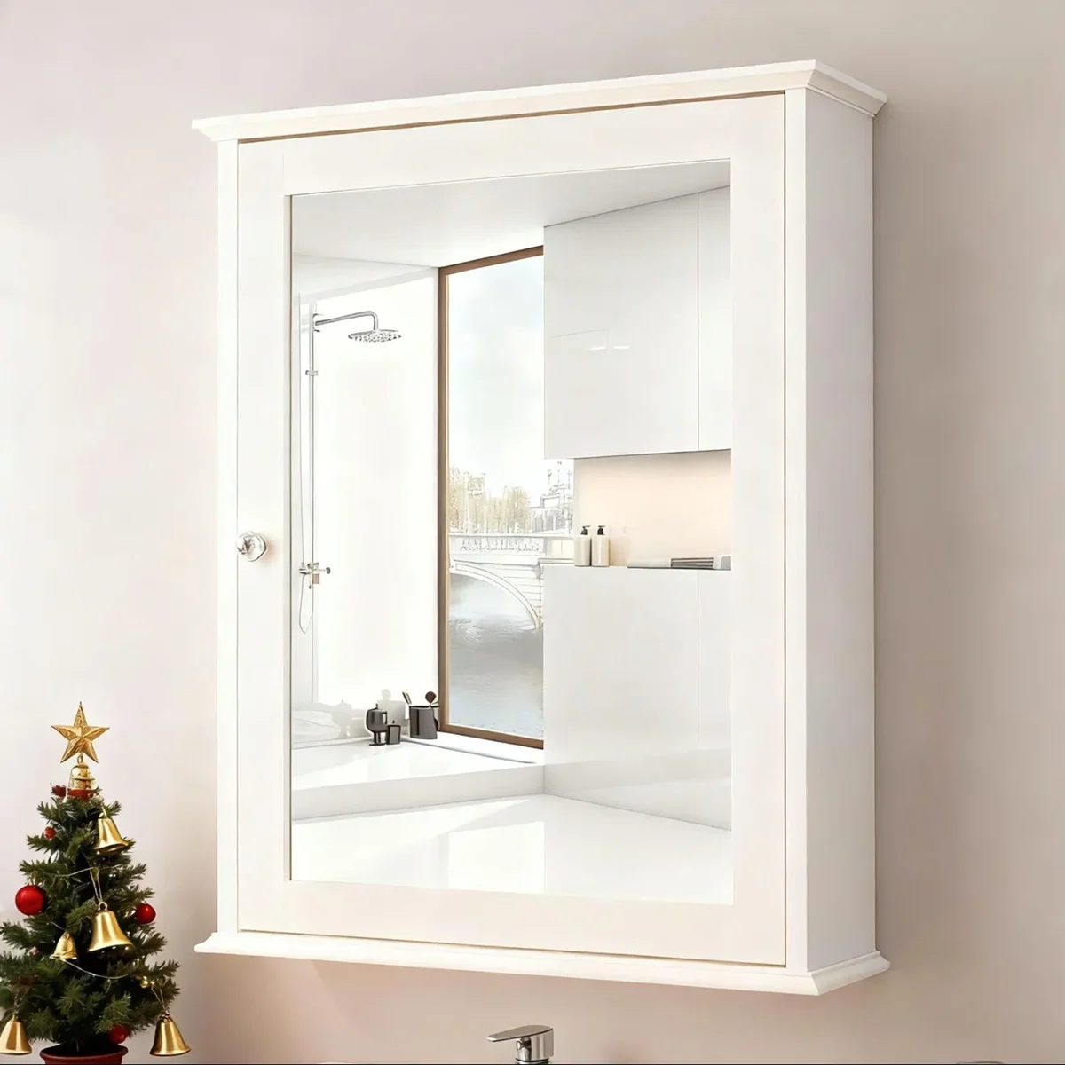 Ktaxon Bathroom Cabinet Wall Mount Mirrored Medicine Cabinet Storage Organizer with Single Door and Adjustable Shelves White 3024