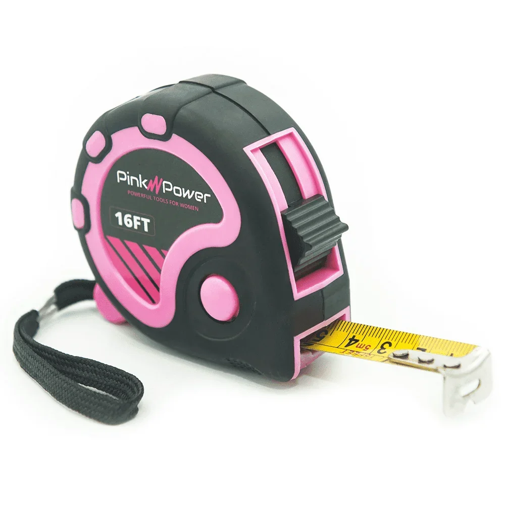 Pink Power 16ft Pink Measuring Tape Measure for Womens Tool Kit with Retractable Blade and Lock Button - Girls Tape Measure for Pink Tools - Ligh 0970