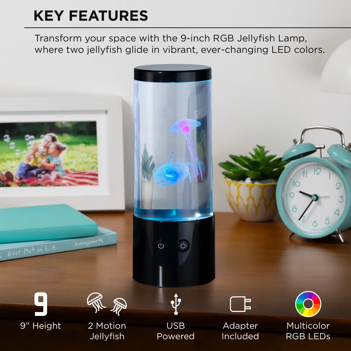 Everdaily Essentials Jellyfish Night Light Lamp Motion & Multicolor Leds - Easy Mode Switching, USB Powered - 9" 5366