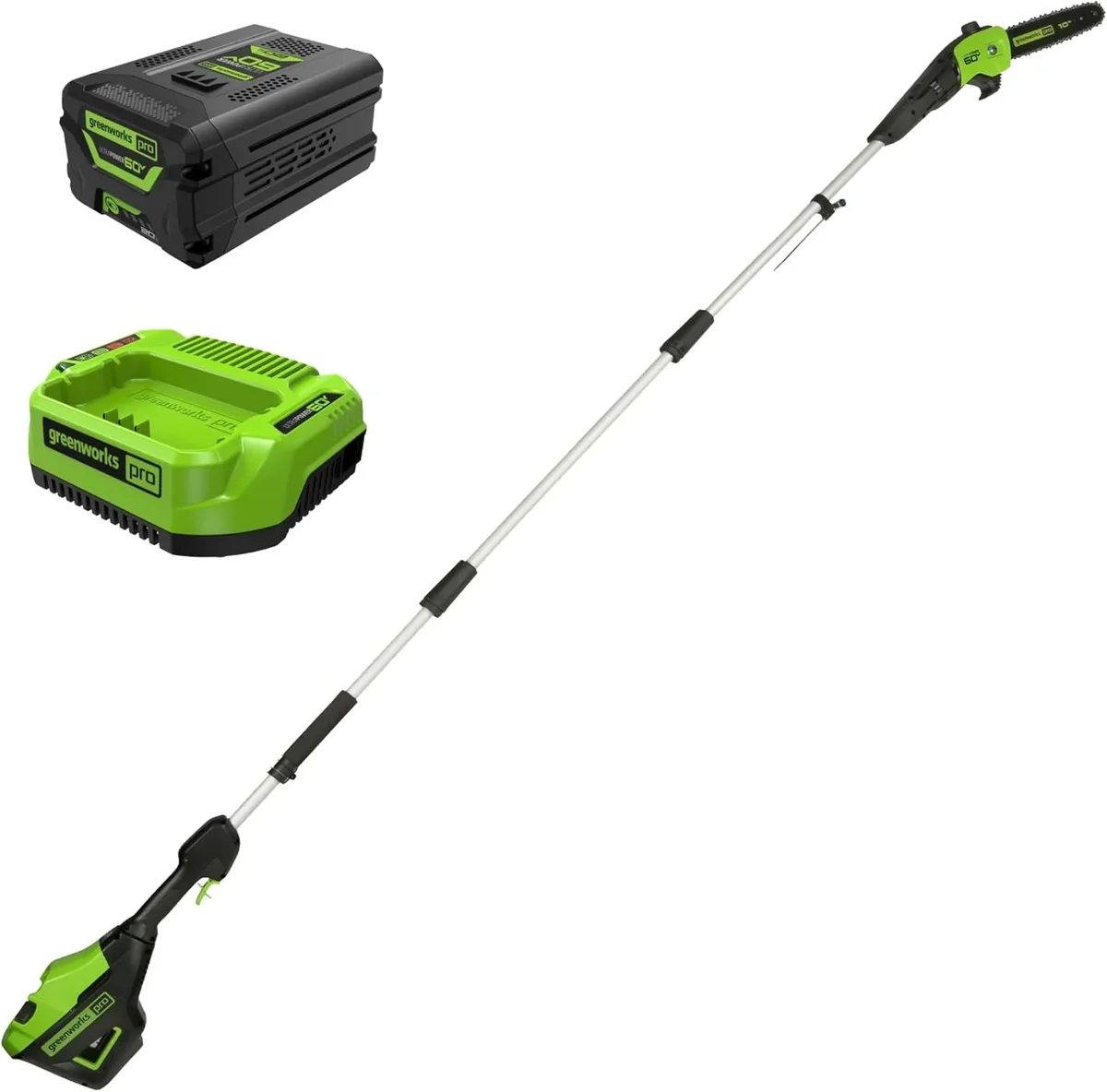 Greenworks 60V 10" Brushless Cordless Pole Saw, 2.0Ah Battery & Charger 0694
