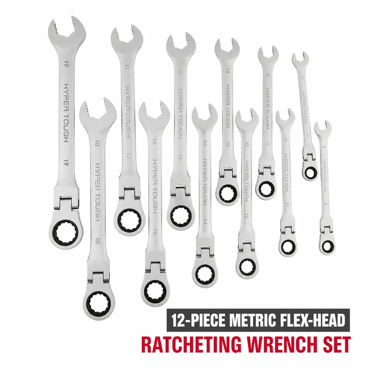Hyper Tough Flex-Head Ratcheting Wrench Set, Metric, 12 Pieces 8715