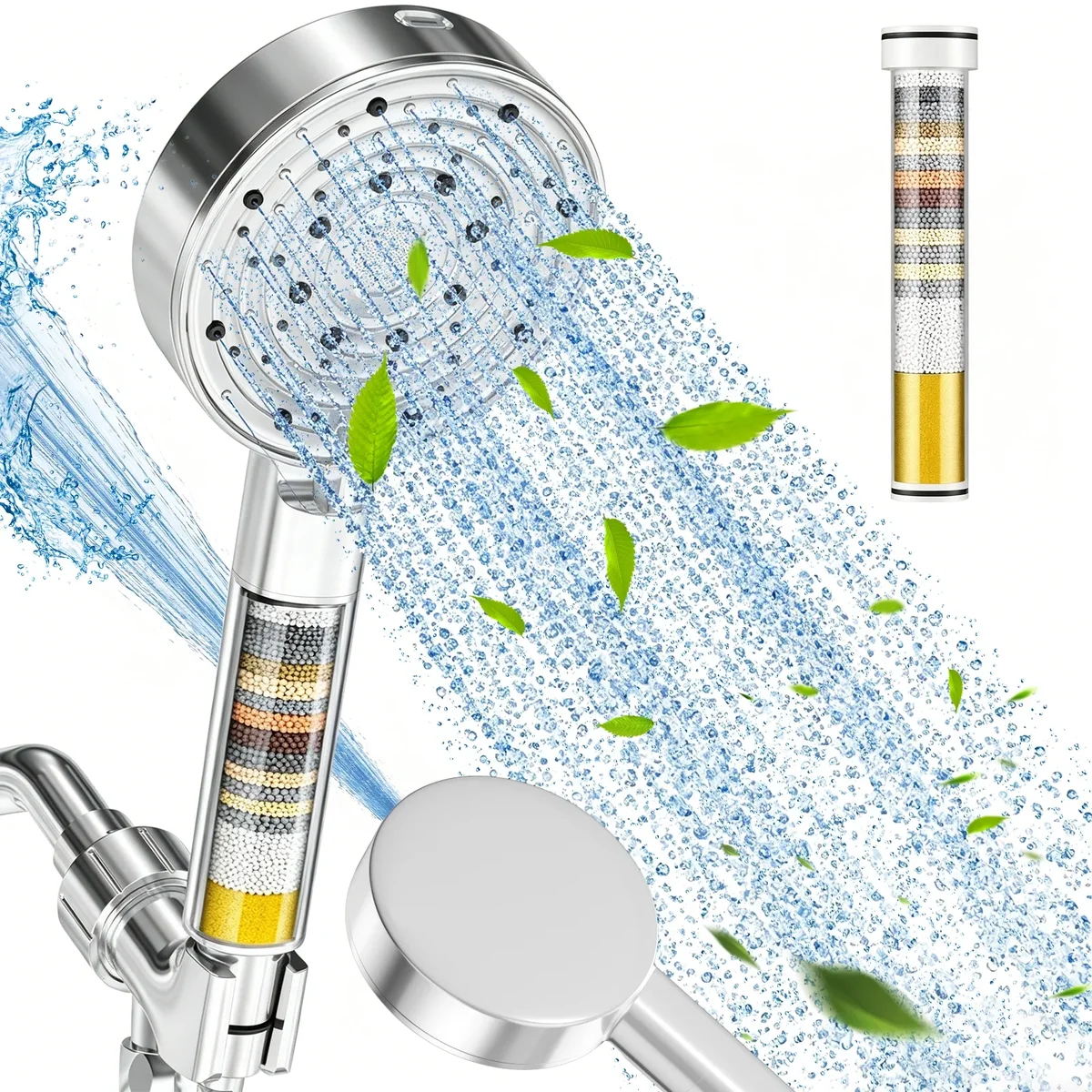 Cshidworld Filtered Shower Head with Handheld, High Pressure 10 Spray Mode Showerhead with Filters Beads for Hard Water - Remove Chlorine, Built- 7890