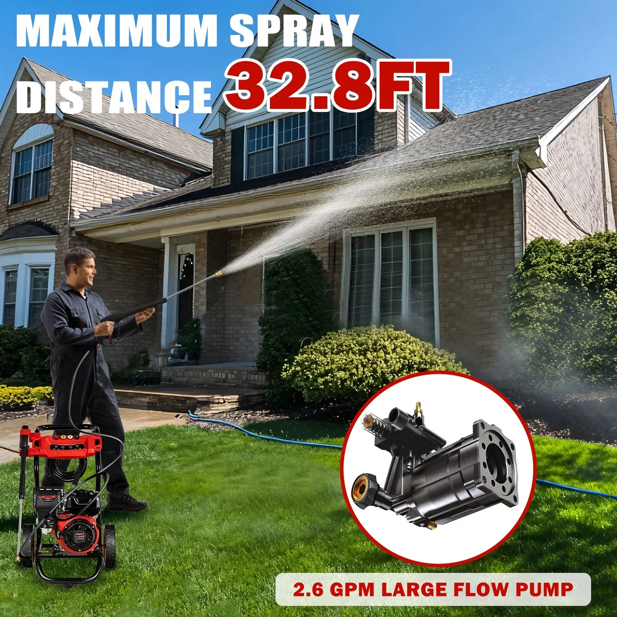 Seizeen Pressure Washer Gas Powered, 3500PSI High Pressure Power Washer W/7.0HP Aluminum Pump, 210CC Powerful Engine, Maximum Spray 32.8FT, 4 Nozzles, fo 2831