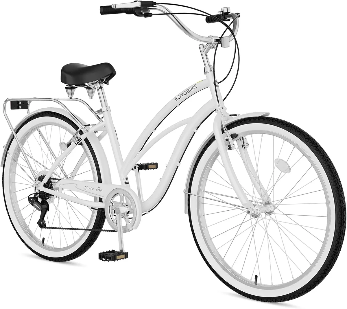 FICISOG Beach Cruiser Bike for Women, 26" Womens Commuter Bike with Rack, 7-Speed Classic Cruiser Bicycle Low Step Through for City Commuter, Ret 1305