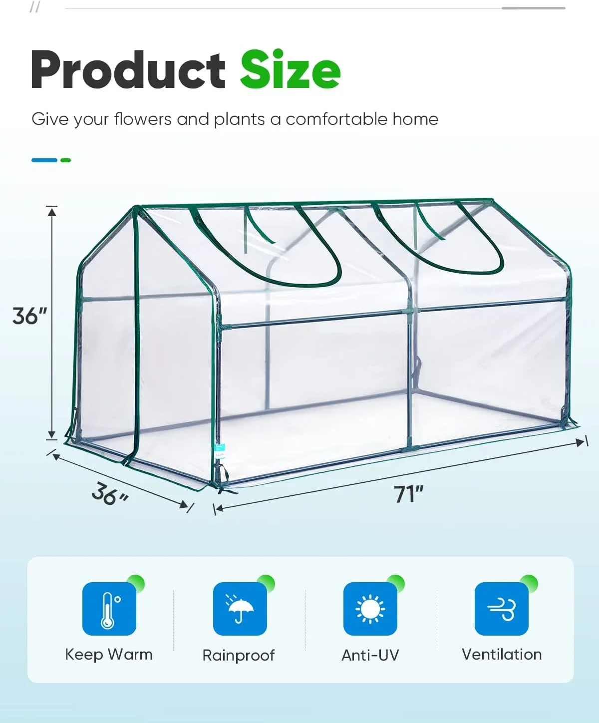 Everdaily Essentials 71"x36"x36" Portable Mini Cloche Greenhouse, Waterproof UV-Resistant Hot House for Indoor Outdoor (Clear) 8868