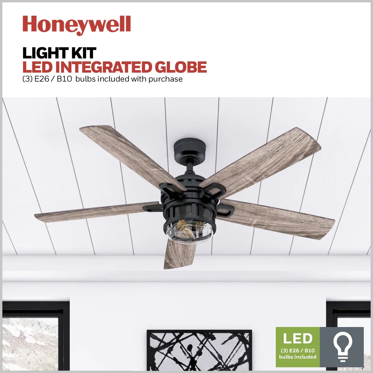 Everdaily Essentials Bonterra 52 Inch Ceiling Fan with LED Light & Remote, Matte Black Ref. 3702