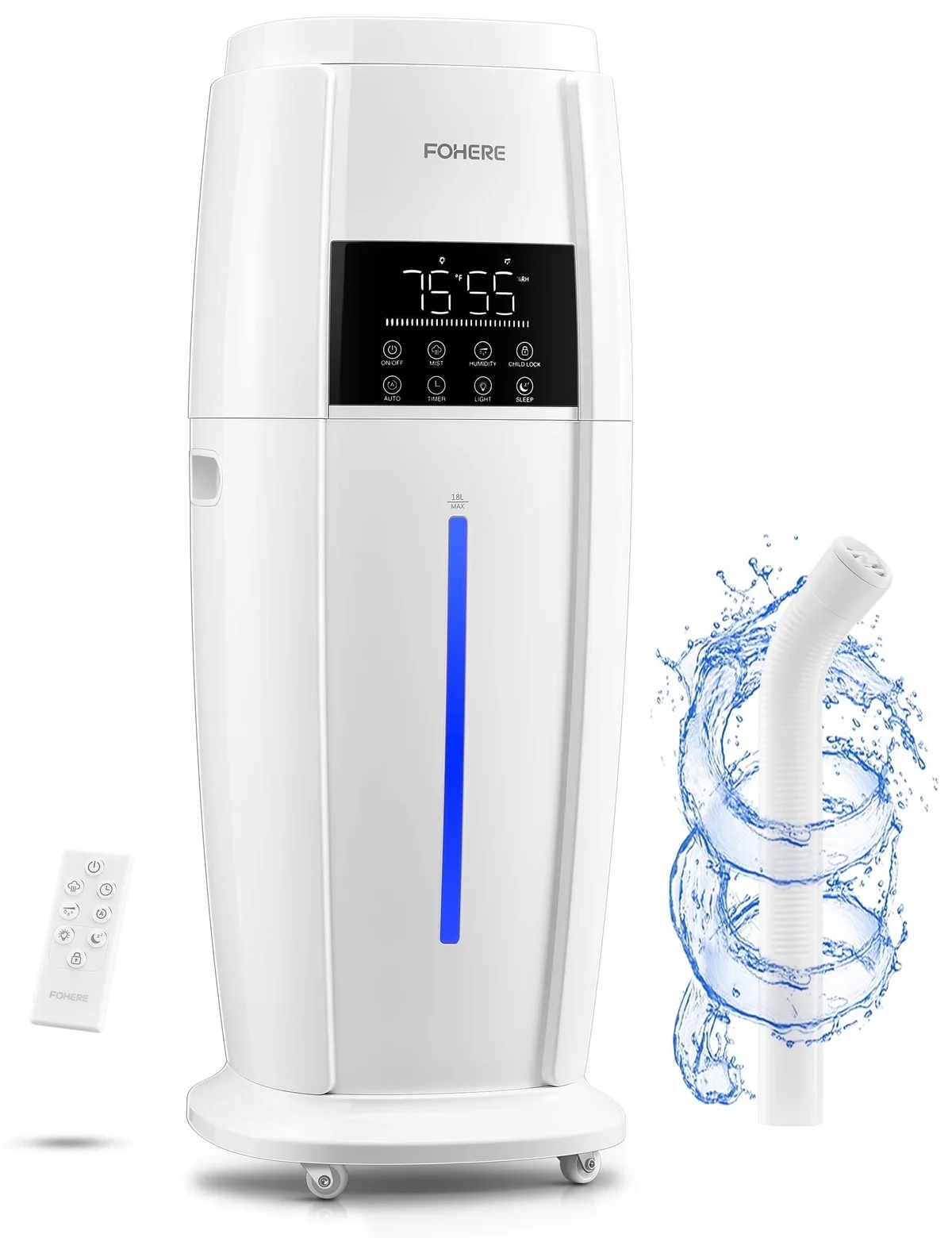 FOHERE 4.8Gal/18L Top Fill Cool Mist Tower Humidifier, Covers 1500 Sq Ft Whole House, 24 Timer, Quiet Humidifier for Large Room, Bedroom, Home, P 5533