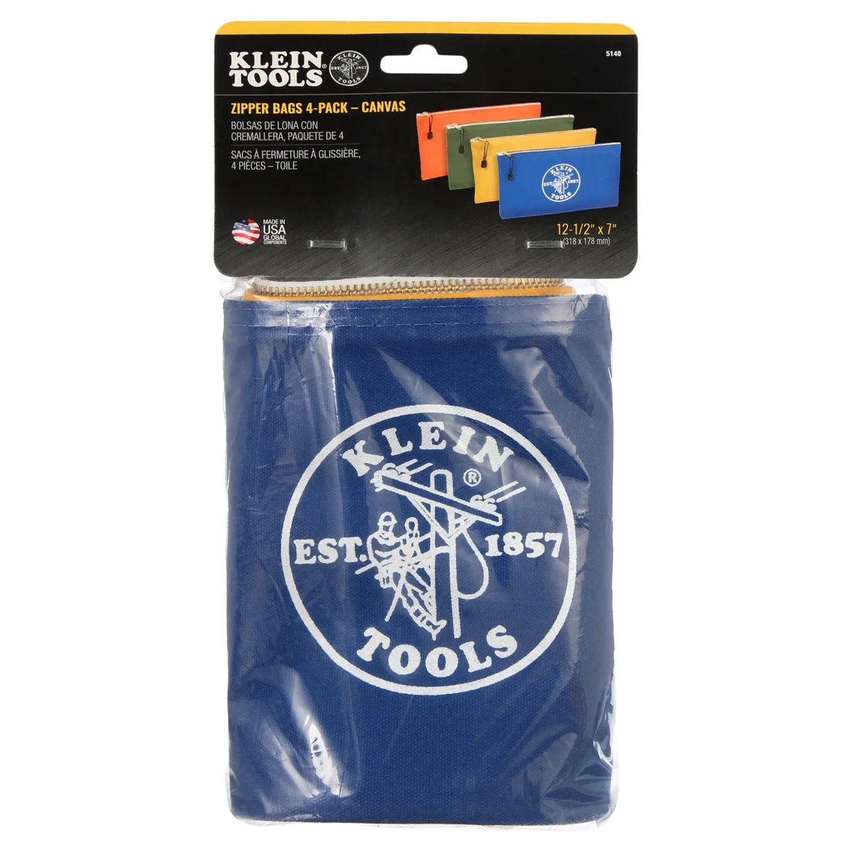 Klein Tools 4 Pack Canvas Zipper Tool Bags, Olive/Orange/Royal Blue/Yellow 2291