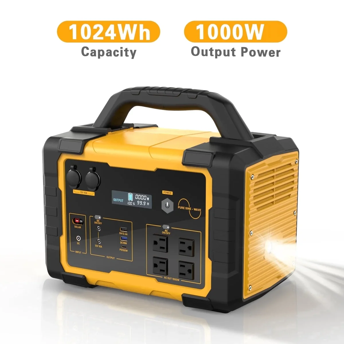 MUSSLAN 1024Wh Portable Solar Generator, 1000W Power Station Pure Sine Wave Backup Battery for Camping RV Home Emergency Outdoor 0591