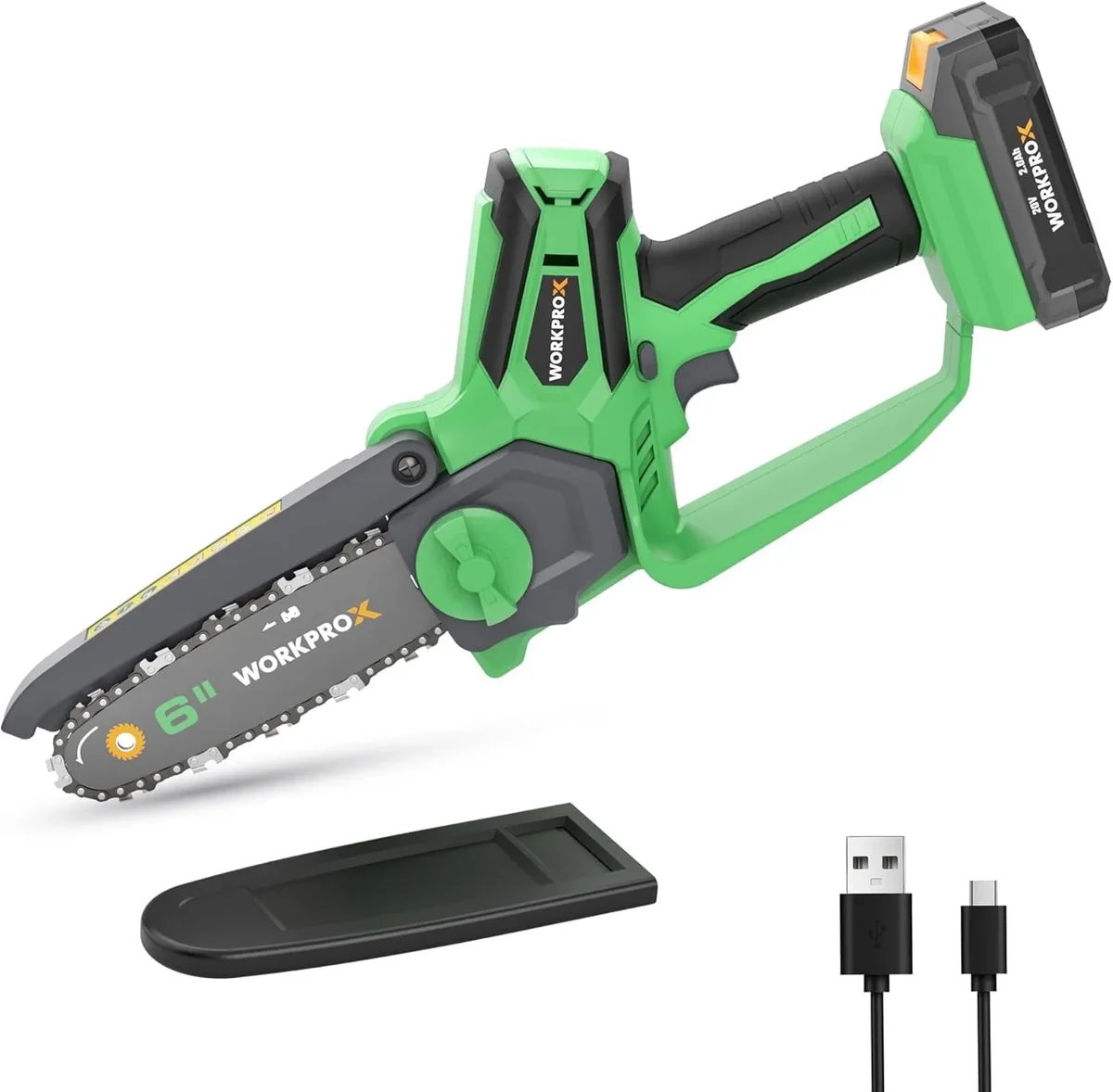 ‎WORKPROX WORKPROX Mini Chainsaw Cordless,6 inch Handheld Electric Chain Saw with Type-C Fast Charging Battery 20V 2.0Ah,Pruning Saw for Tree Branches,Wood 9671