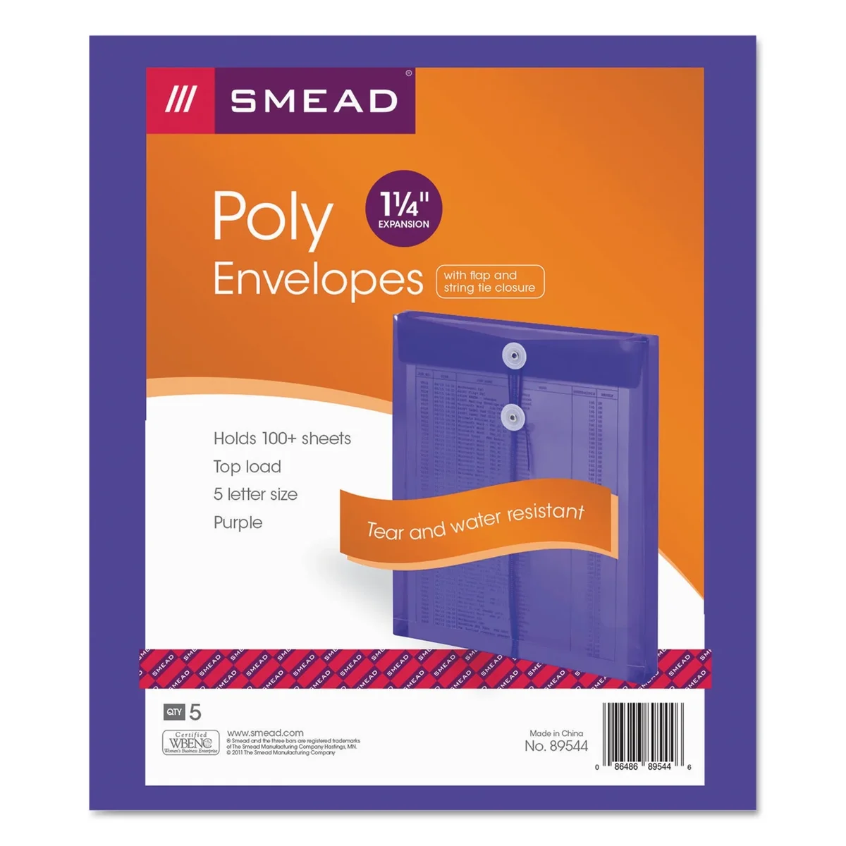 Smead Open-End Poly String and Button Envelopes, Purple, 5 Count 9099