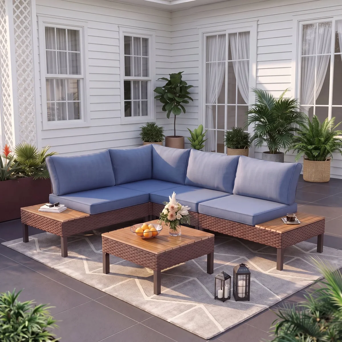 Poteban 5-piece Outdoor Patio Furniture Set with Modular Sofa, Outdoor Patio Sectional Set,L-Shaped Sectional Sofa Couch with Coffee Table for Ba 1984