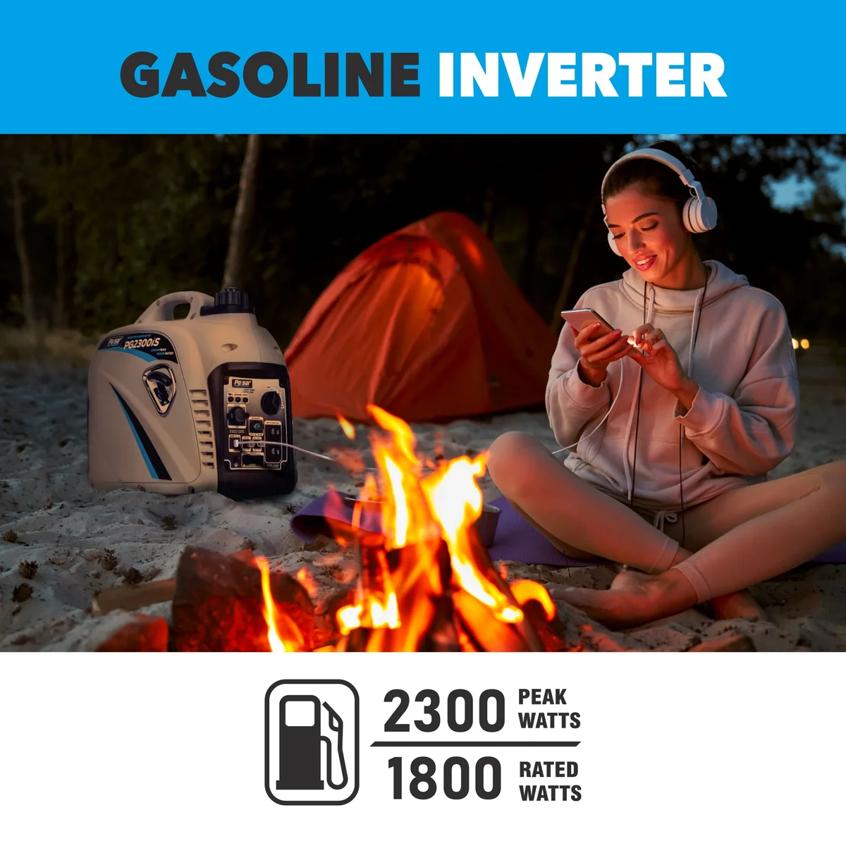 Pulsar 2300-Watt Super Quiet Gasoline Powered Inverter Generator with USB 0222