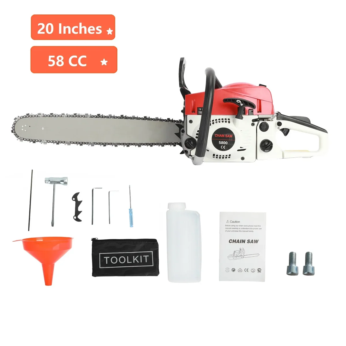AurumEdge 1 Set Gas Chainsaw 20-inch 58CC 3.2HP Rust Resistant Wood Chainsaw 2-Cycle Petrol Powered Chain Saws for Trees and Wood Cutting Aqzb 4471