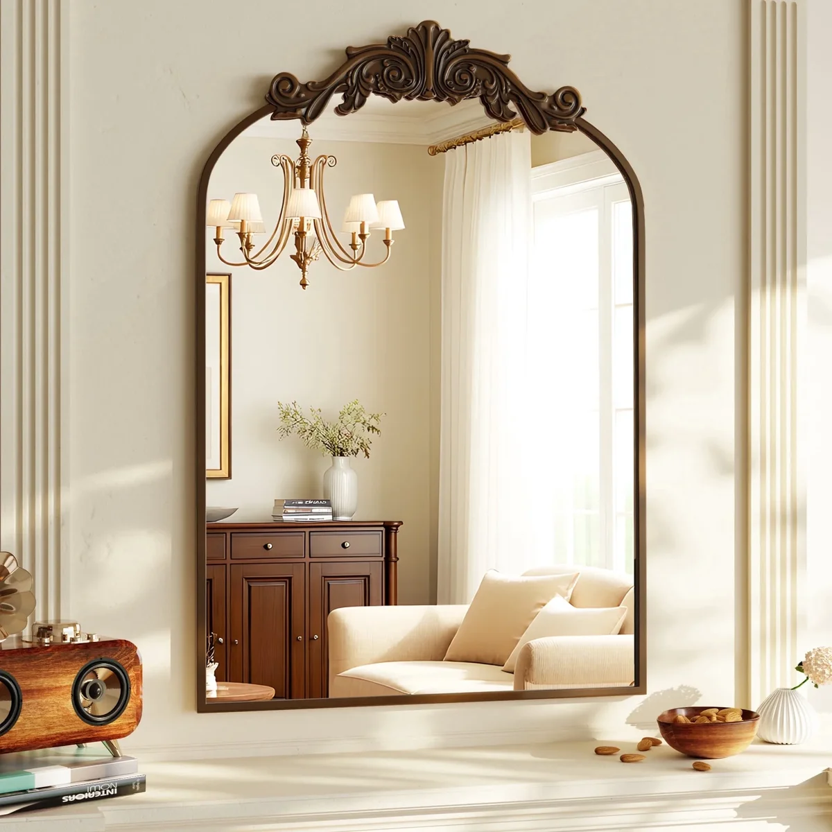 BEAUTYPEAK 38"x 24" Wall Decor Mirror Arched Metal Vintage Bathroom Mirror,Bronze 7668